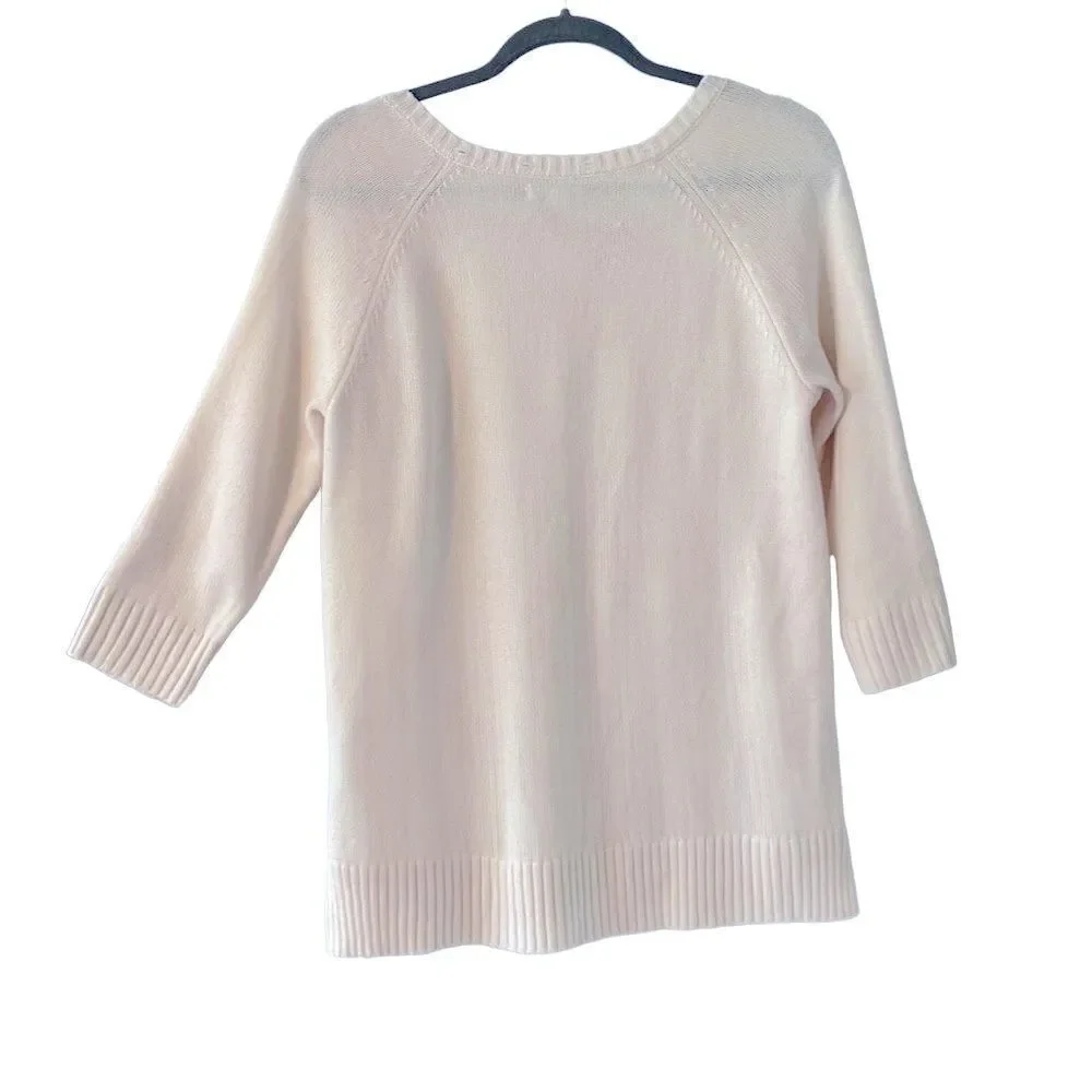 New York & Co. white V-neck sweater 3/4 raglan sleeves fancy stitch M